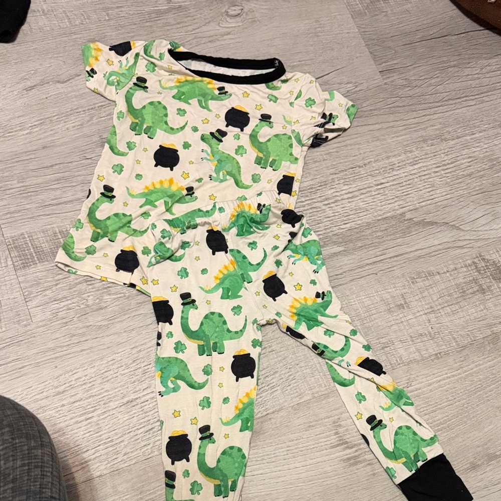 Dinosaur Print Kids Pajamas - Green and Black